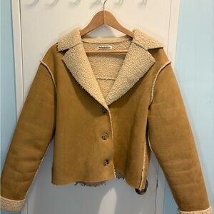 Reformation Tan Teddy Jacket with Shearling